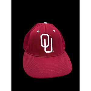 OU Sooners Baseball Hat Vintage 90s Fitted Size 7 1/2 USA Made Stitched Wool Red